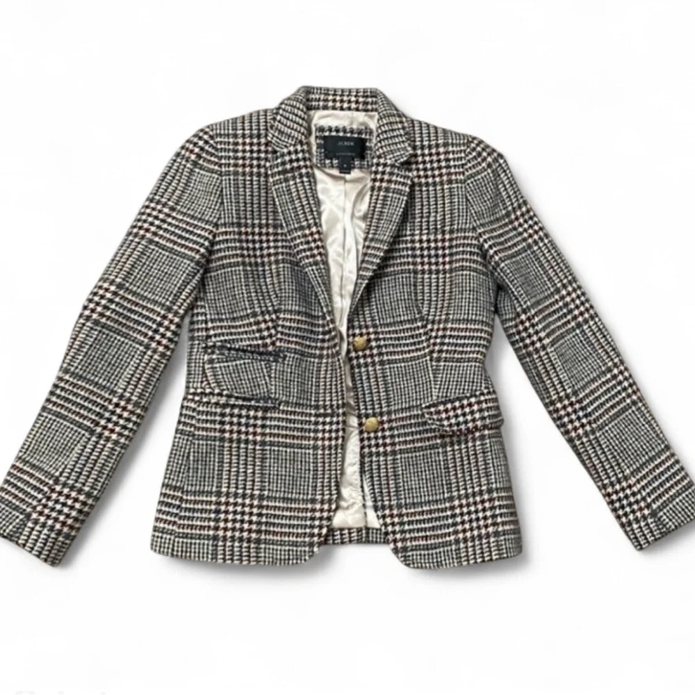 J. Crew Schoolboy Blazer in Houndstooth Tweed Size 0. 100% wool - Picture 4 of 13
